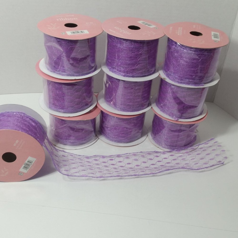 10 Rolls Purple Sheer Lace Wired Ribbon 2 1/2 inch